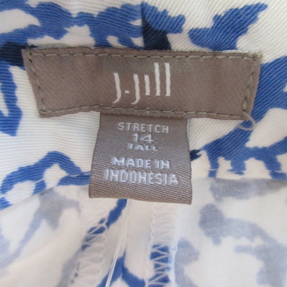J. Jill Floral Stretch Pants Women 14 Tall Blue White Cotton Blend Summer 310 - Picture 3 of 11